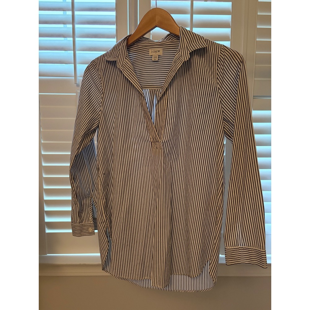 J.Crew Womens XXS Striped Tunic Shirt Navy White Long Sleeve V-Neck Blouse